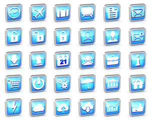 set of different blue striped web icons on a white background