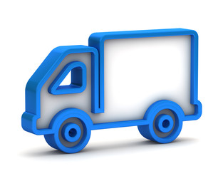 3d glossy blue truck icon button on a white background