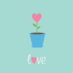 Heart  flower in pot. Love card.