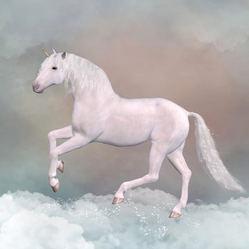 Beautiful unicorn walks in a fantasy sky