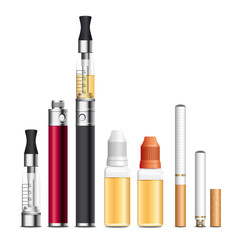 cigarette électronique, e-cigarette, e-liquide. Vecteur cmjn