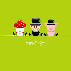 Sitting Fly Agaric, Chimney Sweep & Pig Green