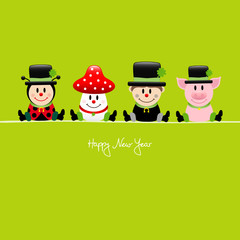 Sitting Ladybeetle, Fly Agaric, Chimney Sweep & Pig Green