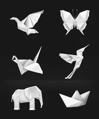 Abwaschbare Fototapete Geometrische Tiere Origami-Set auf Schwarz