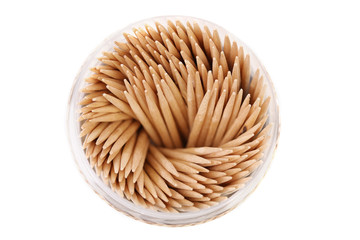 Toothpicks in a round box. Top view.