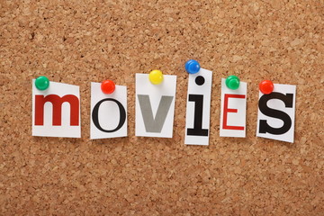The word Movies on a cork notice board