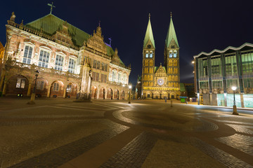 Fototapeta na wymiar Market Square in Bremen at night