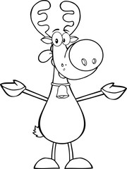 Black And White Happy Reindeer With Open Arms For Hugging