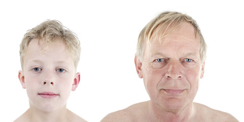 old man young boy comparison concept of aging