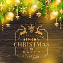 Christmas greetings emblem and golden decoration