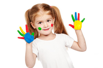 Three Year Old Gilr With Brightly Painted Hands