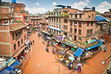 Fotobehang Het huidige uiterlijk van de stadsstraat Bhaktapur, Nepal. © Aleksandar Todorovic