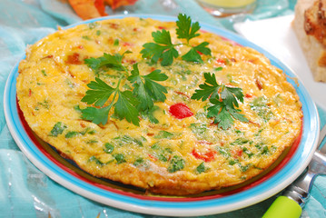 frittata with chanterelle,onion,pepper and parsley