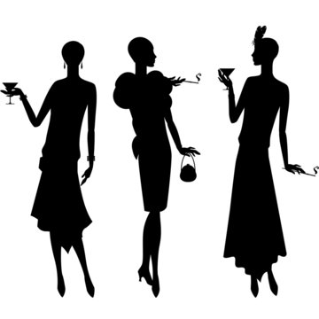Silhouettes of beautiful girl 1920s style.