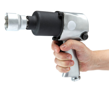 The Hand Holds Air Impact Wrench