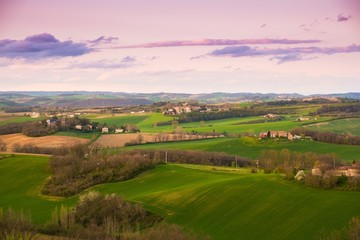 Fototapeta na wymiar Purple sky over beautiful landscape