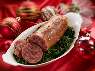 pork sausage over christmas table
