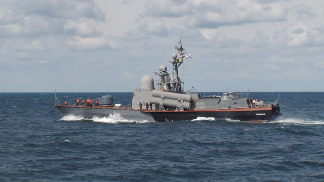 missile boat in a stormy sea