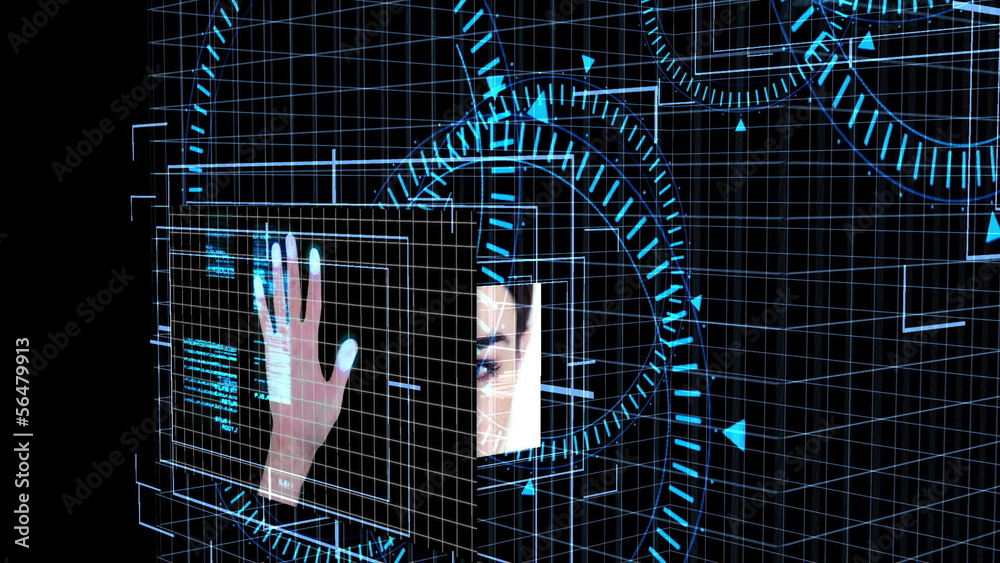 Poster Futuristic animation showing screens with computing scenes