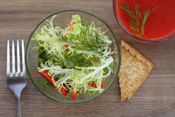 Closeup of bean salad with paprika, selective focus