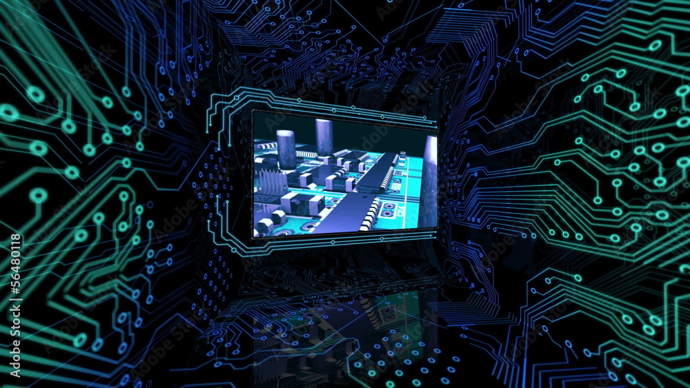 Aufkleber 3D screens showing computing scenes with power button