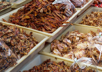 Dried squid in food market
