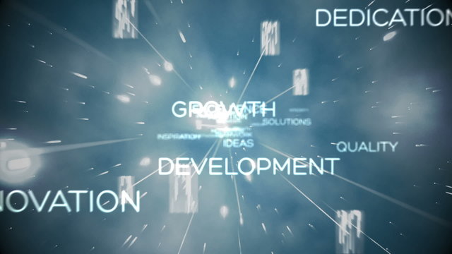 Futuristic animation showing business terms