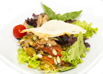 salad with vegetables and meat on  restaurant