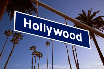 Zelfklevend Fotobehang Hollywood  sign illustration over LA Palm trees © lunamarina