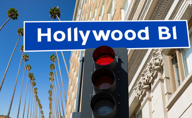 Naklejka premium Hollywood Boulevard sign illustration on palm trees