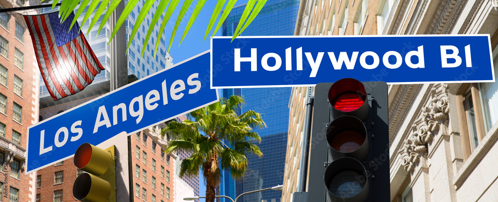 Sticker Hollywood Los angeles redlight signs on California photo-mount