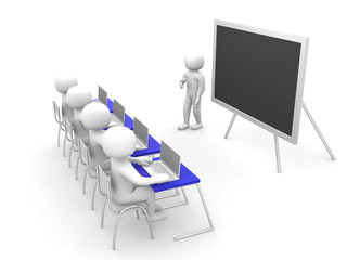 teacher with pointer at blackboard