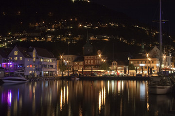 Fototapeta na wymiar Night panorama of Bergen, Norway, Sacndinavia