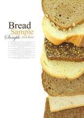 Variety of bread slices vertical aligned
