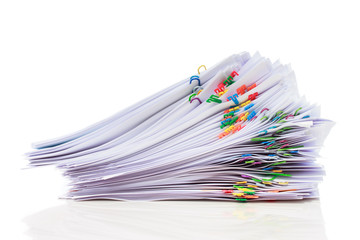 Pile of paper with colorful clips - Powered by Adobe