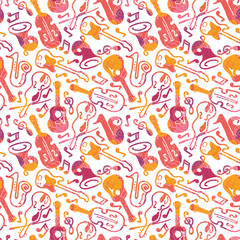 Vector colorful musical instruments seamless pattern background