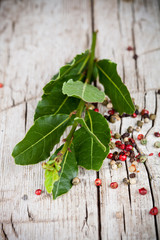 fresh laurel and peppercorns