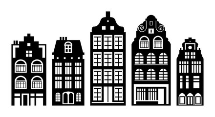 Old Holland houses set, vector illustration