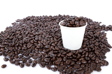 Coffee beans with paper cup