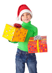 Smiling boy with gift boxes