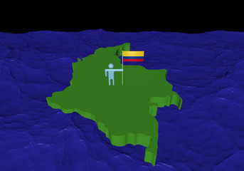 Man on Colombia map with flag in ocean illustration