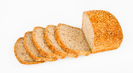 assortment of baked bread isolated on white background