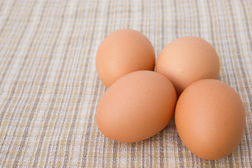 Eggs on tablecloth