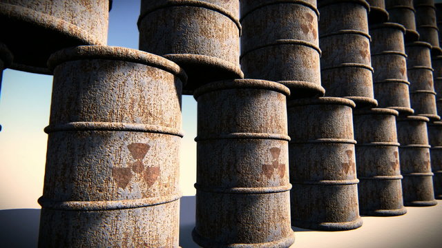 Rusty barrels with radioactive waste