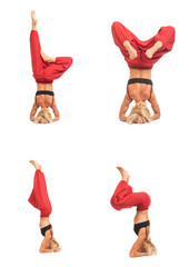 Practicing Yoga. Young woman isolated on white background