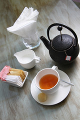 Tea Table Setup with milk and sugar