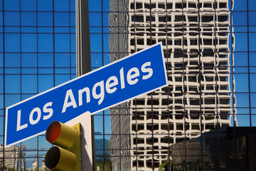 LA Los Angeles downtown wit road sign photo mount