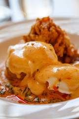 Poached Eggs with Fried Chicken