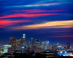 Obraz premium Downtown LA night Los Angeles sunset skyline California