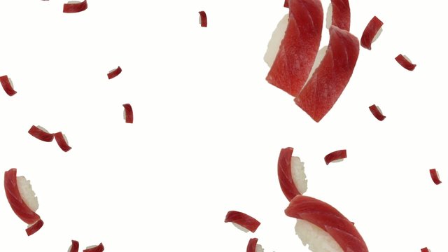 真上からマグロ寿司落下